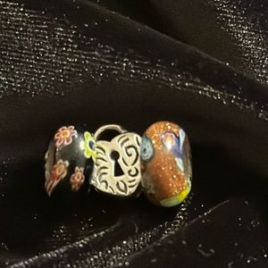 3 Collectible Beads 925 Heart Lock with 2 glass beads